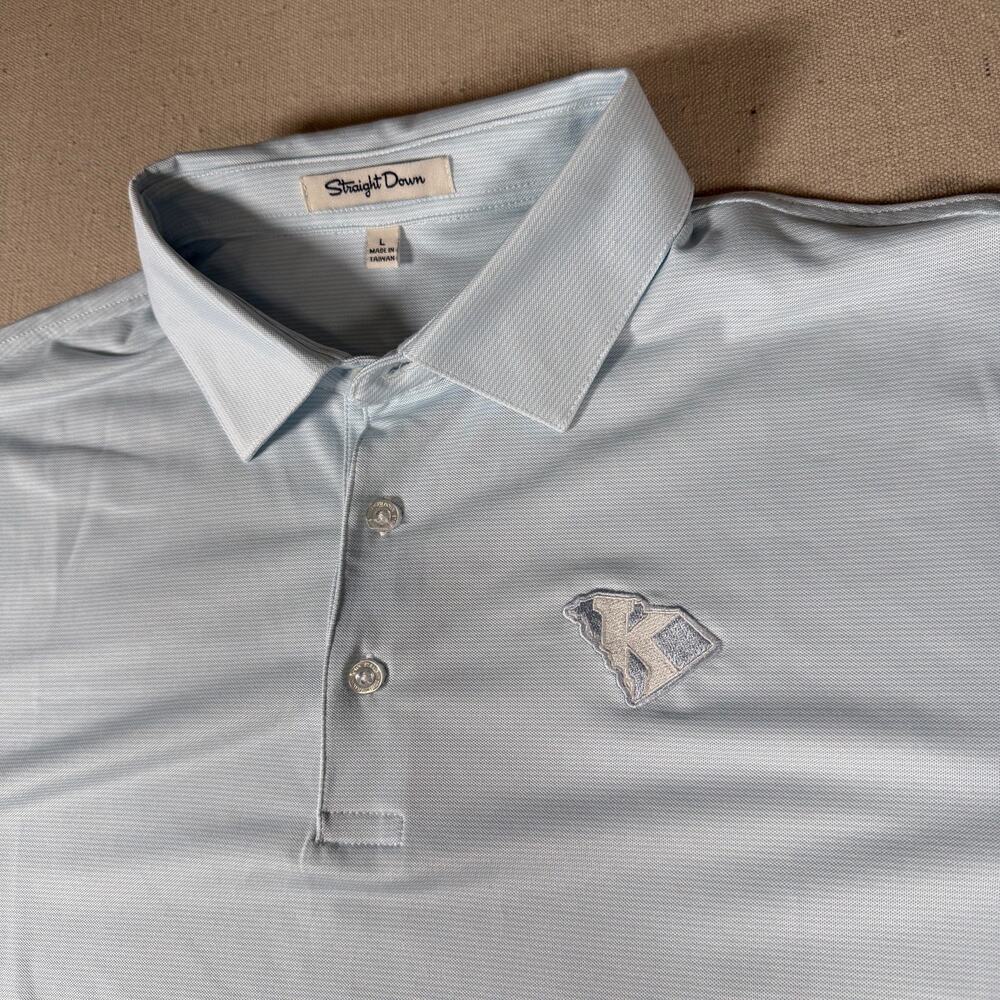Straight Down Mens Long Sleeve Polo Size L Blue White Striped Preppy Casual